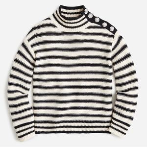 J.Crew Cable-knit Mockneck Pullover in Stripe with Jewel Buttons XXS